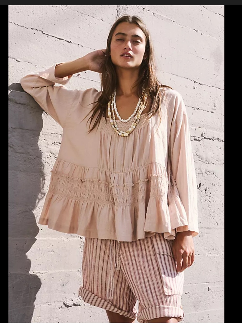 Free People Nyla oversized Sm Women's Pink Peasant Blouse - Soft Square Neck Top